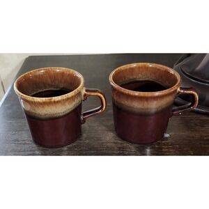 Pair Of Vintage Taylor International USA Brown Drip Coffee Mugs Pottery Cups